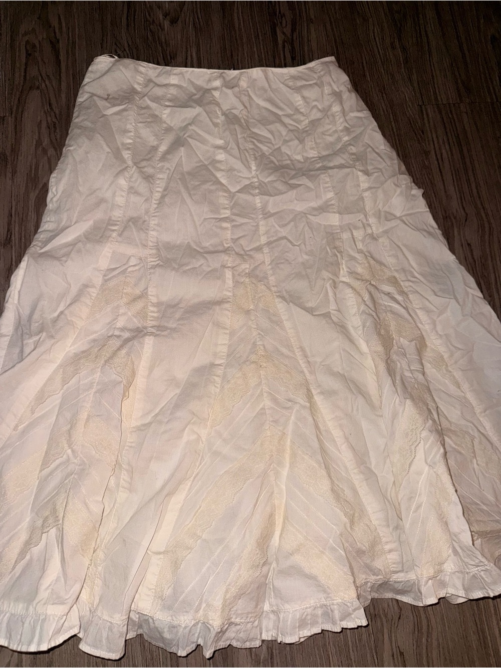 Cream A-Line Skirt with Lace Insets